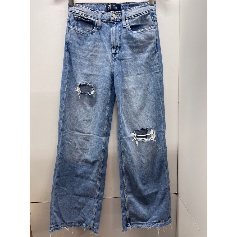 Gap Denim Womens High Rise Wide Leg Distressed Jeans Light Wash Blue 0/25R